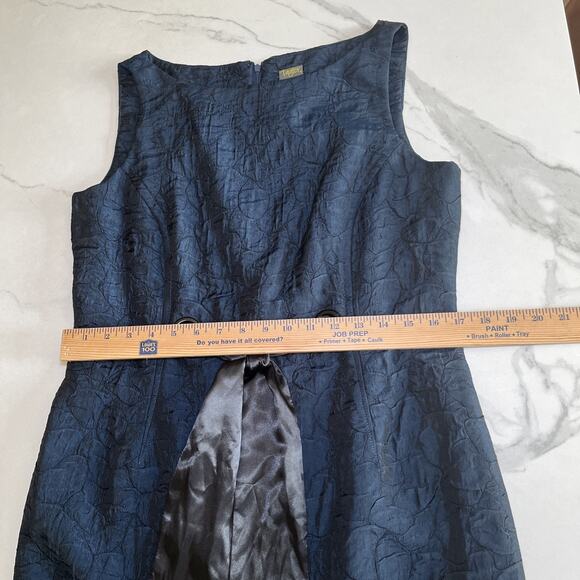 Taylor Navy Blue Sleeveless Textured Dress Sz 12 W/ Black Tie Waist Cocktail EUC - Picture 6 of 13